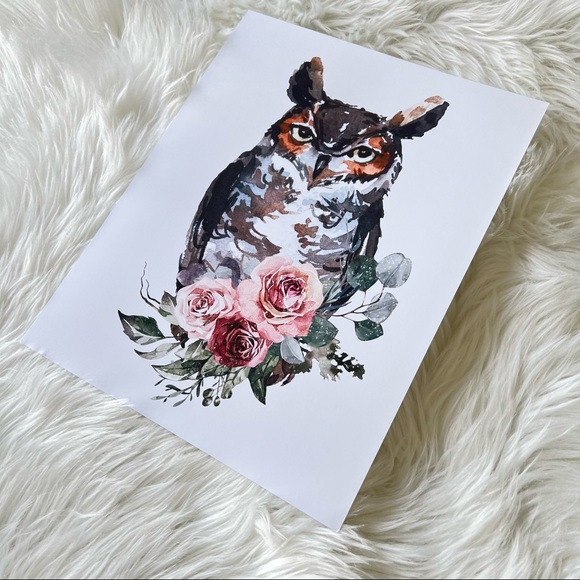 Owl Watercolor Wall Art Print Poster Unframed - Picture 11 of 15